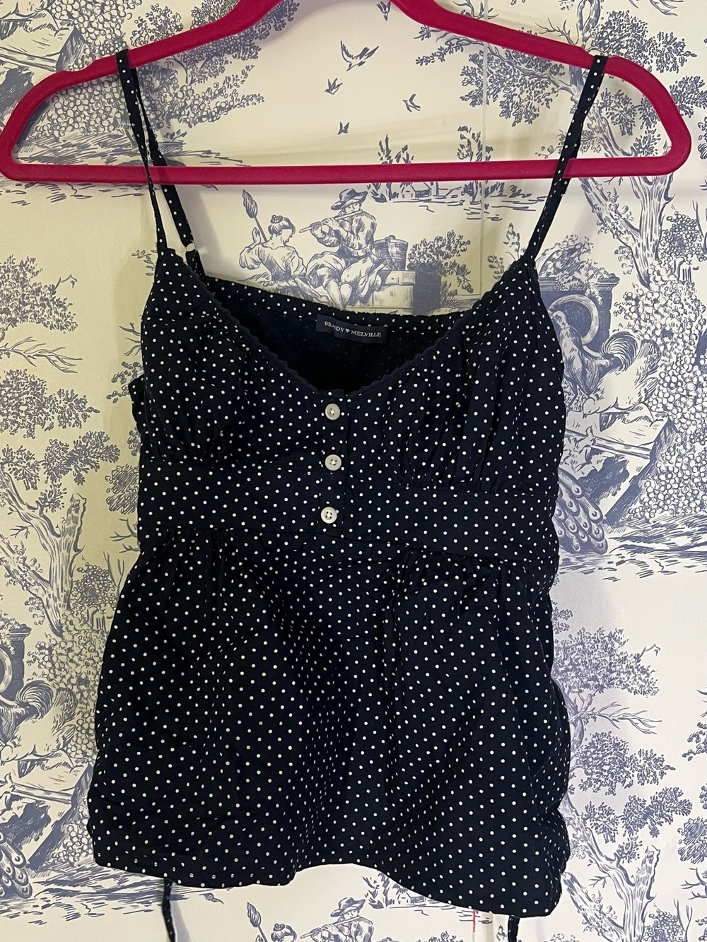 Brandy Melville Navy Polka Dot Button Front Cami Top